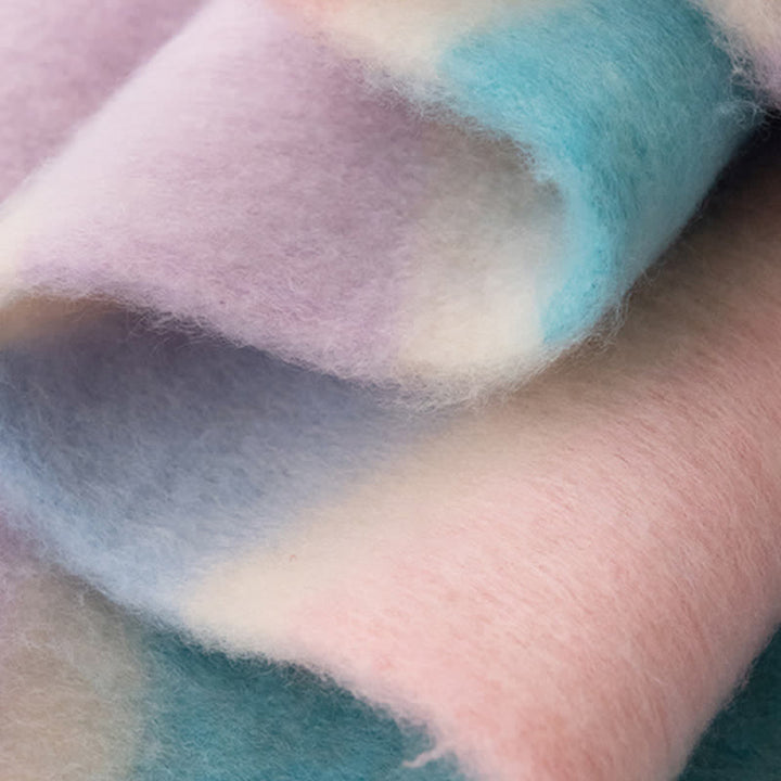 Écharpe unisexe en mohair à pompons de couleur contrastée arc-en-ciel
