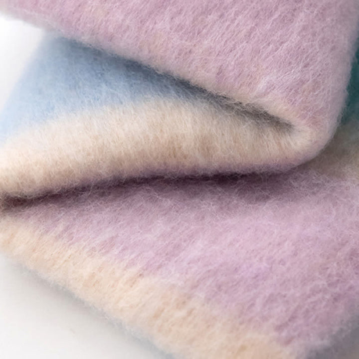 Écharpe unisexe en mohair à pompons de couleur contrastée arc-en-ciel