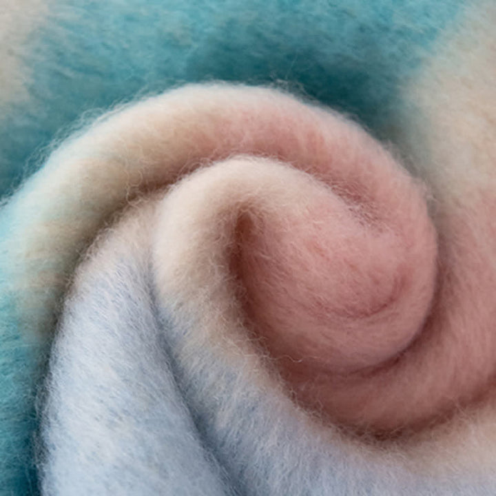 Écharpe unisexe en mohair à pompons de couleur contrastée arc-en-ciel