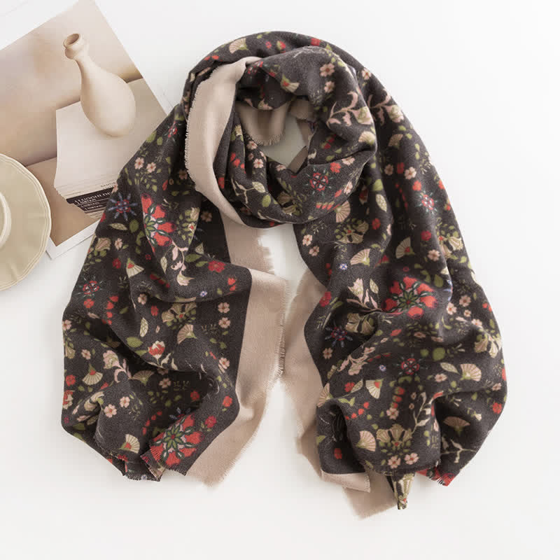 Écharpe élégante à bordure contrastée et florale pour femme