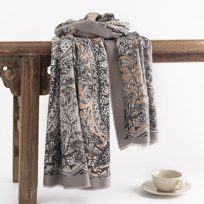 Écharpe grise imprimée style vintage pour femme - Gris - image 0