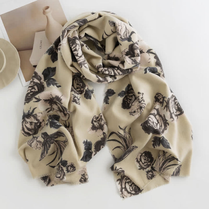 Écharpe élégante à motif romantique de grandes roses pour femmes