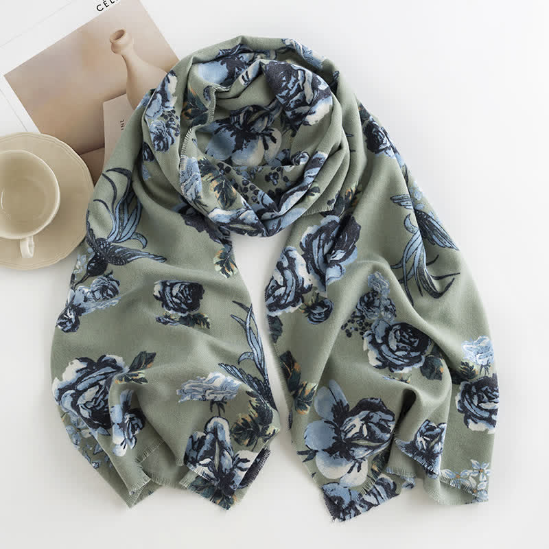 Écharpe élégante à motif romantique de grandes roses pour femmes