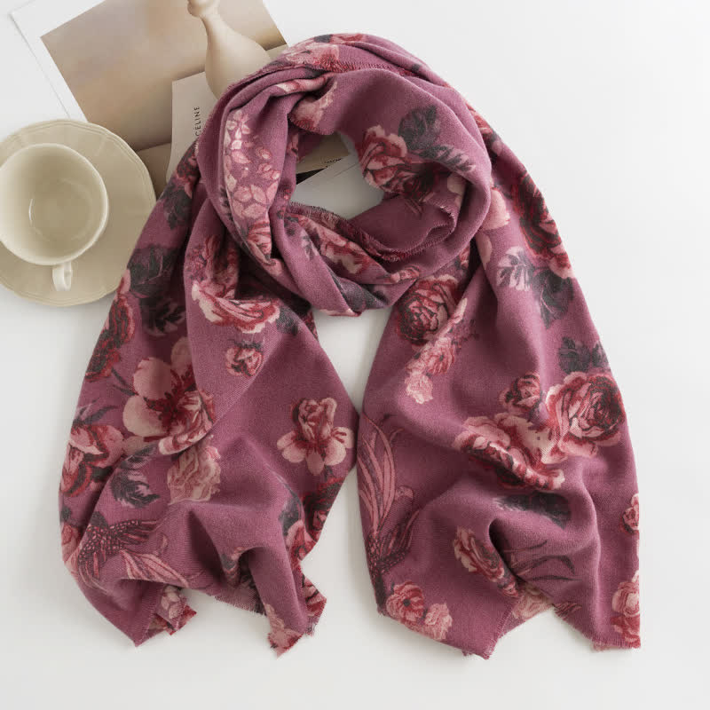 Écharpe élégante à motif romantique de grandes roses pour femmes