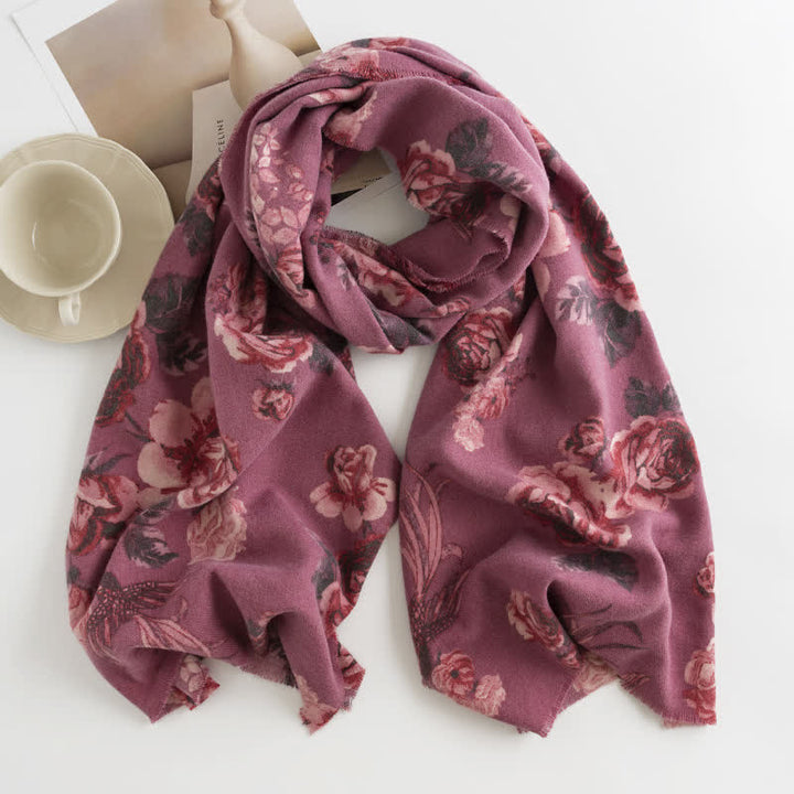 Écharpe élégante à motif romantique de grandes roses pour femmes