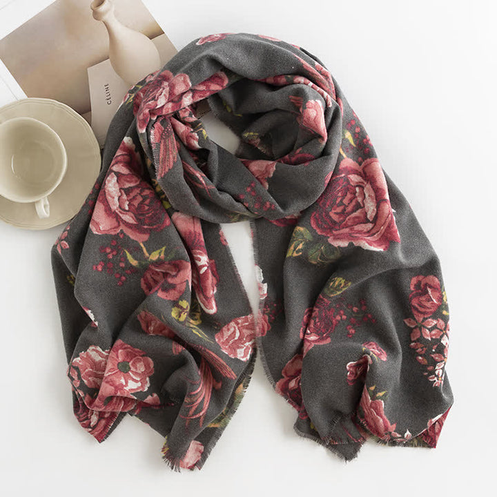 Écharpe élégante à motif romantique de grandes roses pour femmes