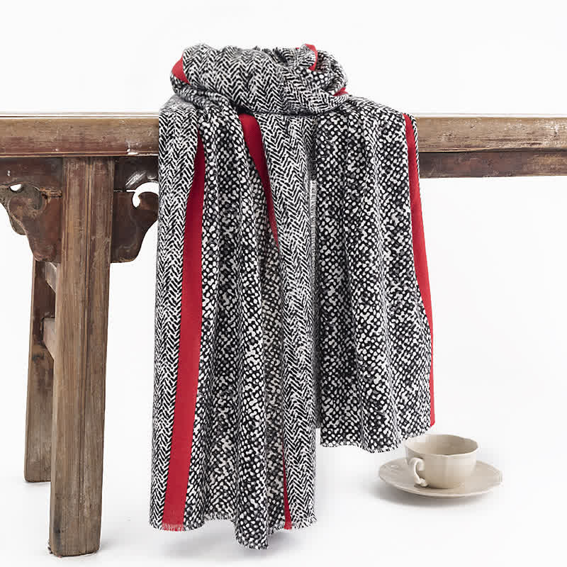 Écharpe à motif peau de serpent noire pour femme avec ligne rouge - Noir - image 0