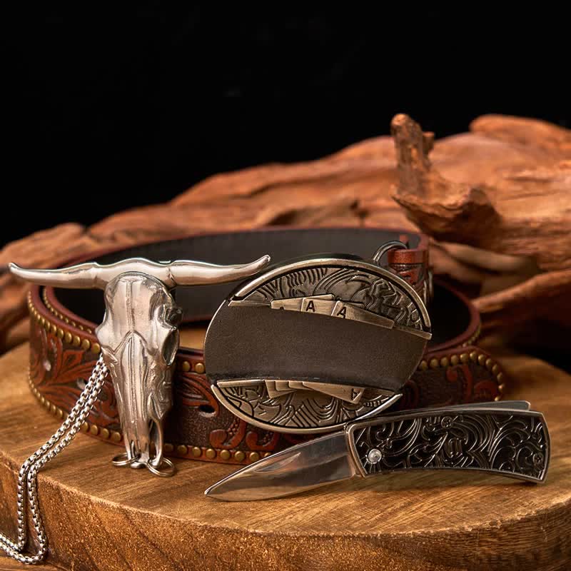Ensemble de pendentifs en forme de taureau à longues cornes, couteau caché à faire soi-même, gadget occidental