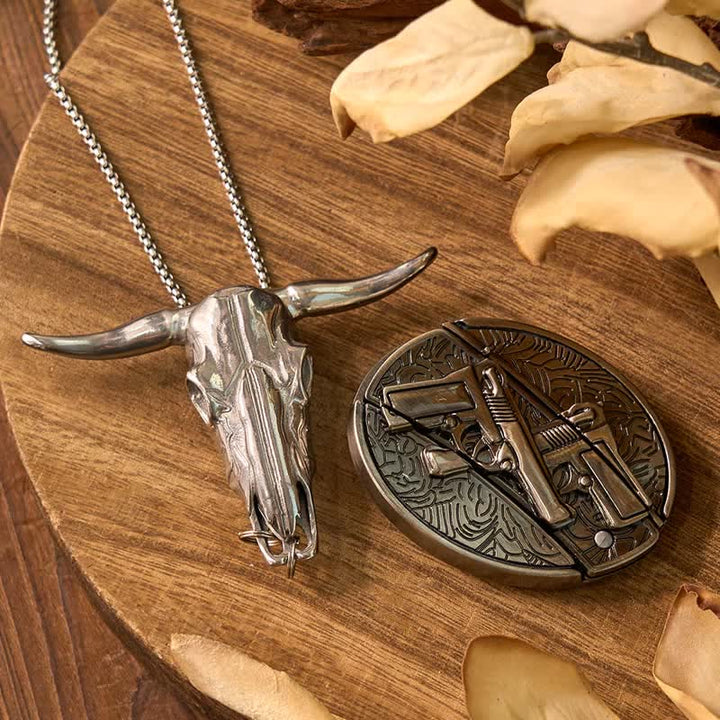 Ensemble de pendentifs en forme de taureau à longues cornes, couteau caché à faire soi-même, gadget occidental - Pistolets doubles - Sans ceinture - Non inclus - image 44