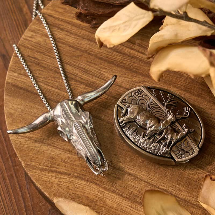 Ensemble de pendentifs en forme de taureau à longues cornes, couteau caché à faire soi-même, gadget occidental - Cerfs doubles - Sans ceinture - Non inclus - image 8
