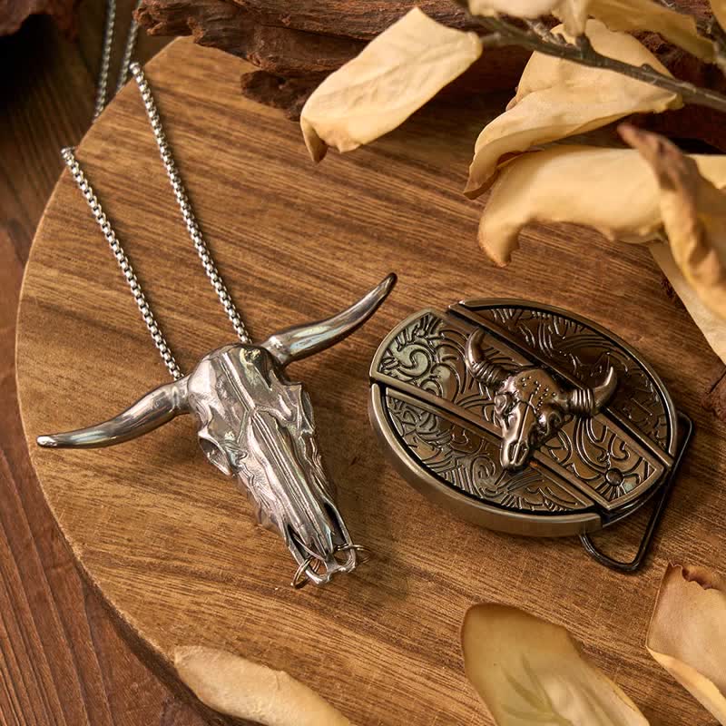 Ensemble de pendentifs en forme de taureau à longues cornes, couteau caché à faire soi-même, gadget occidental - Taureau - Sans ceinture - Non inclus - image 32