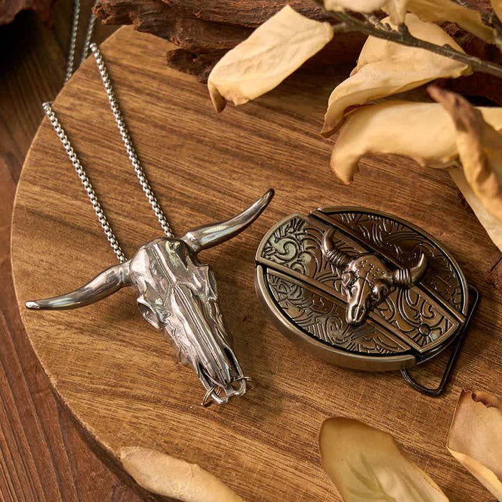 Ensemble de pendentifs en forme de taureau à longues cornes, couteau caché à faire soi-même, gadget occidental - Taureau - Sans ceinture - Non inclus - image 32