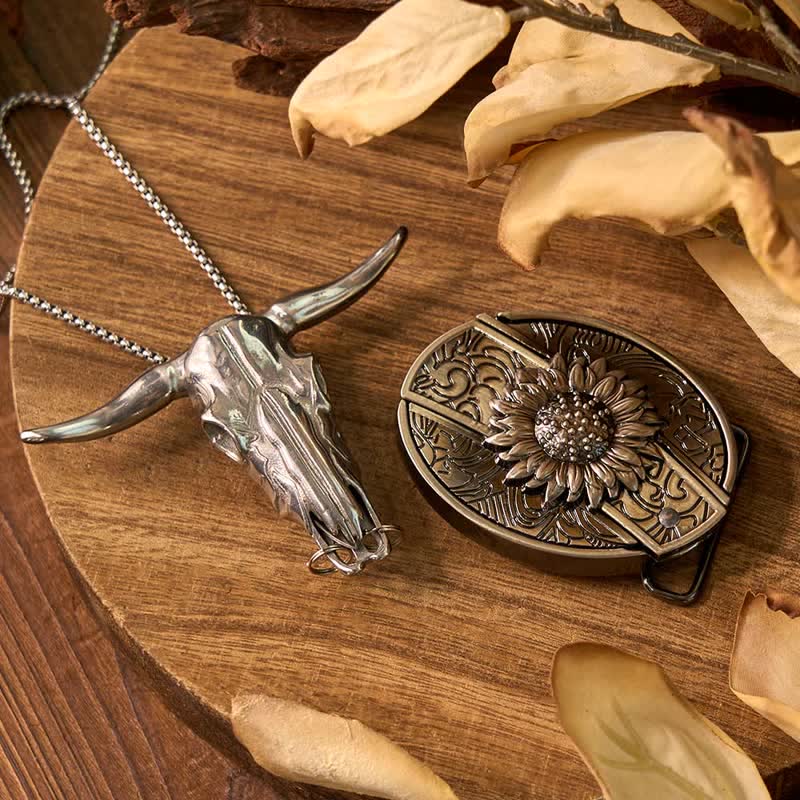 Ensemble de pendentifs en forme de taureau à longues cornes, couteau caché à faire soi-même, gadget occidental - Tournesol - Sans ceinture - Non inclus - image 1