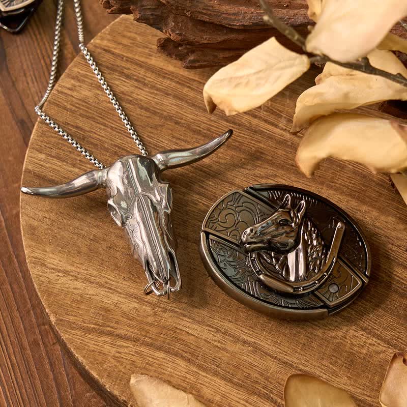 Ensemble de pendentifs en forme de taureau à longues cornes, couteau caché à faire soi-même, gadget occidental - Cheval - Sans ceinture - Non inclus - image 38