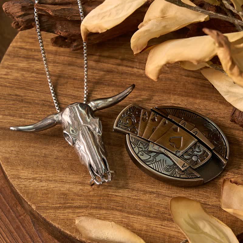 Ensemble de pendentifs en forme de taureau à longues cornes, couteau caché à faire soi-même, gadget occidental