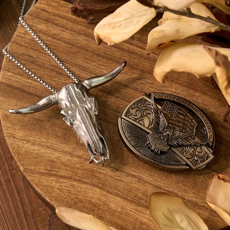Ensemble de pendentifs en forme de taureau à longues cornes, couteau caché à faire soi-même, gadget occidental - Aigle - Sans ceinture - Non inclus - image 26