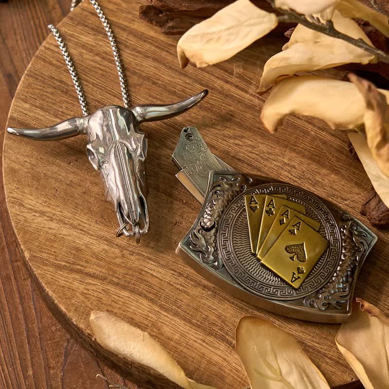 Ensemble de pendentifs en forme de taureau à longues cornes, couteau caché à faire soi-même, gadget occidental