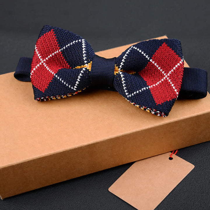Nœud papillon tricoté à carreaux écossais vintage pour homme