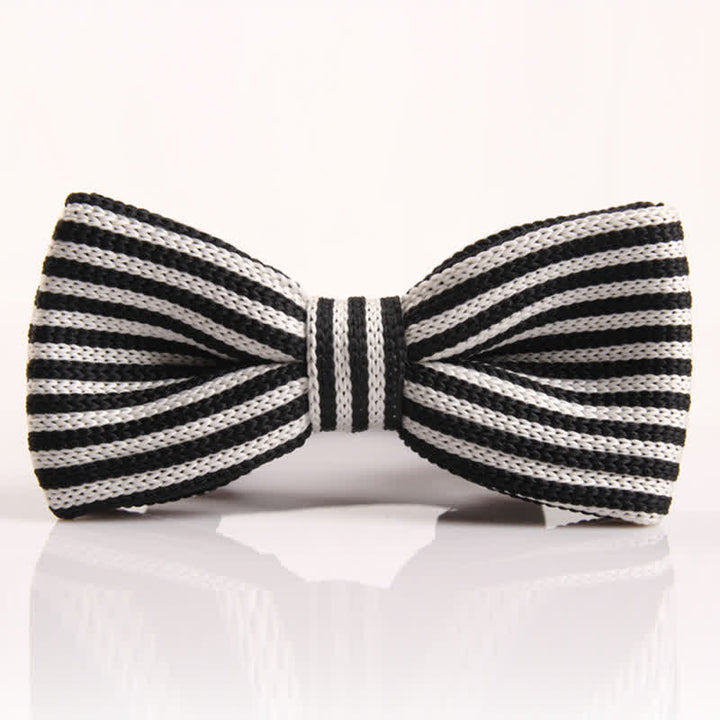 Nœud papillon tricoté à carreaux rayés noir et blanc pour homme