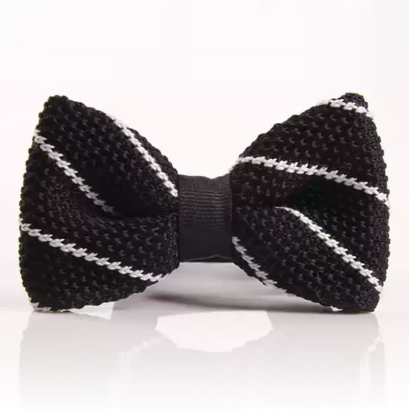 Nœud papillon tricoté à carreaux rayés noir et blanc pour homme