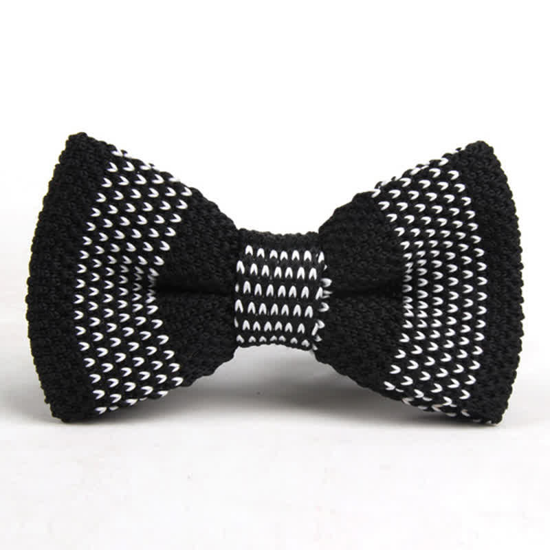 Nœud papillon tricoté à carreaux rayés noir et blanc pour homme