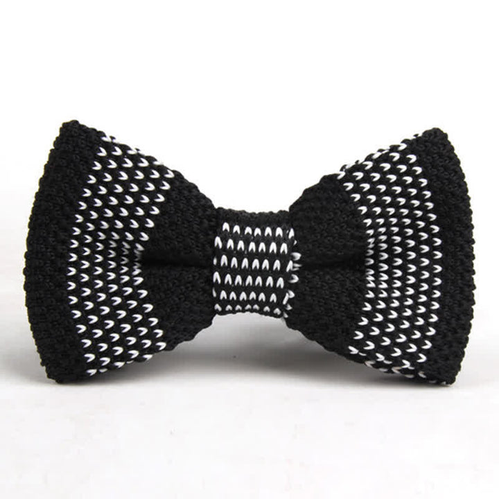 Nœud papillon tricoté à carreaux rayés noir et blanc pour homme