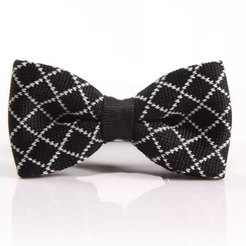 Nœud papillon tricoté à carreaux rayés noir et blanc pour homme