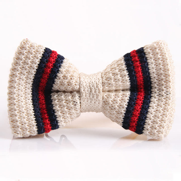 Nœud papillon tricoté à rayures tricolores pour homme