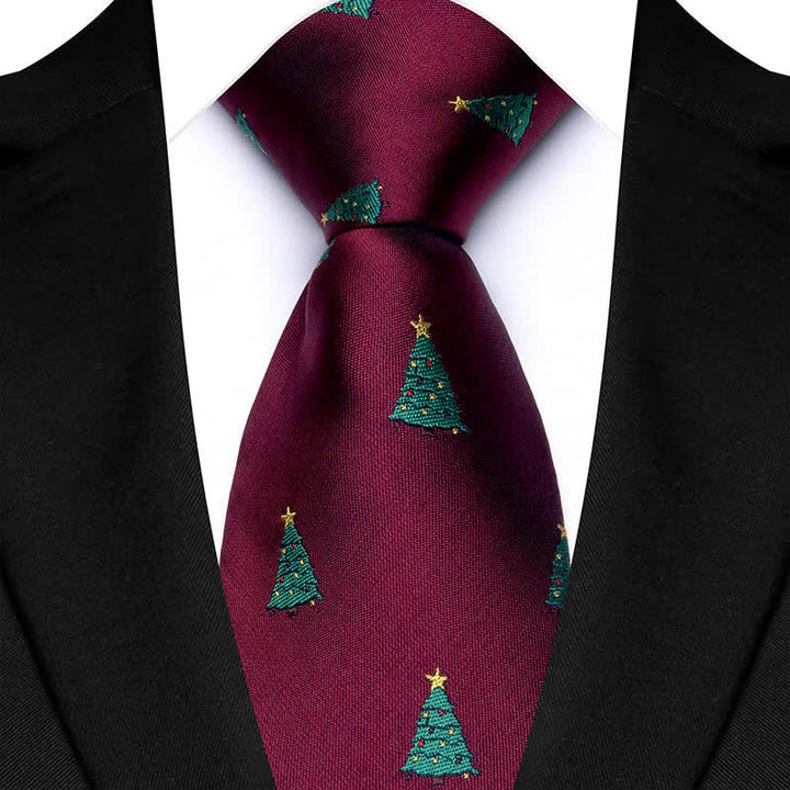 Cravate pour homme au motif festif de sapins de Noël verts
