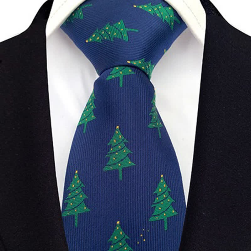 Cravate pour homme au motif festif de sapins de Noël verts