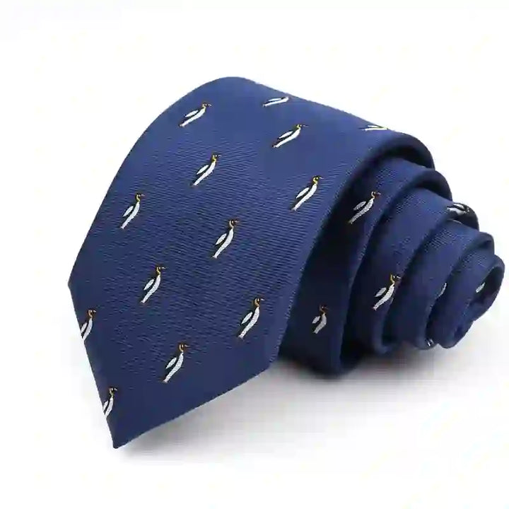 Cravate bleu marine à motif pingouin de dessin animé pour homme