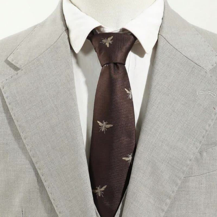 Cravate marron foncé pour homme à motif d'insectes vintage