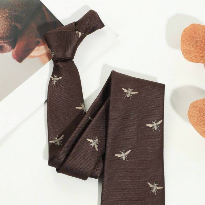 Cravate marron foncé pour homme à motif d'insectes vintage