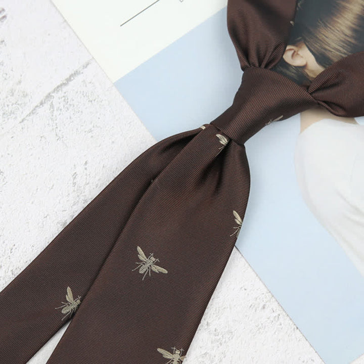 Cravate marron foncé pour homme à motif d'insectes vintage