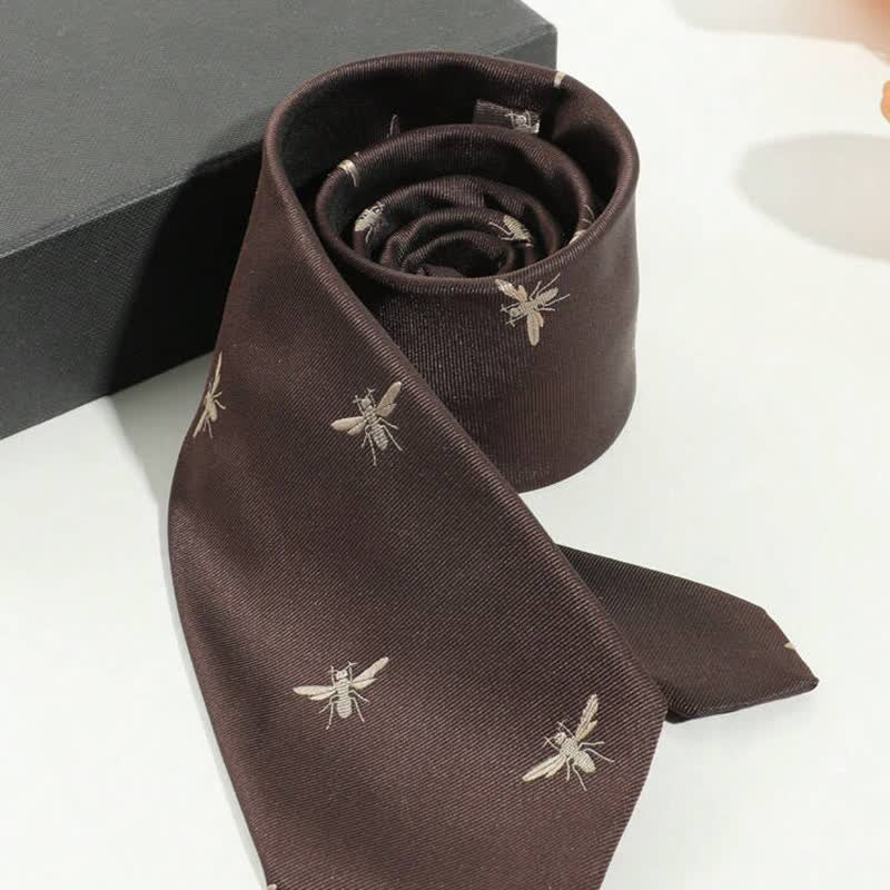Cravate marron foncé pour homme à motif d'insectes vintage