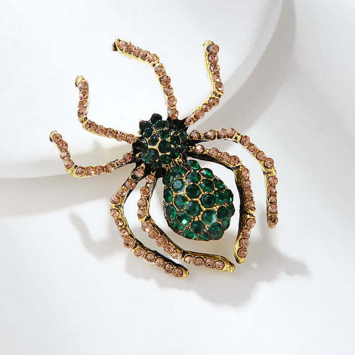 Broche fantaisie vintage unisexe en strass avec motif araignée