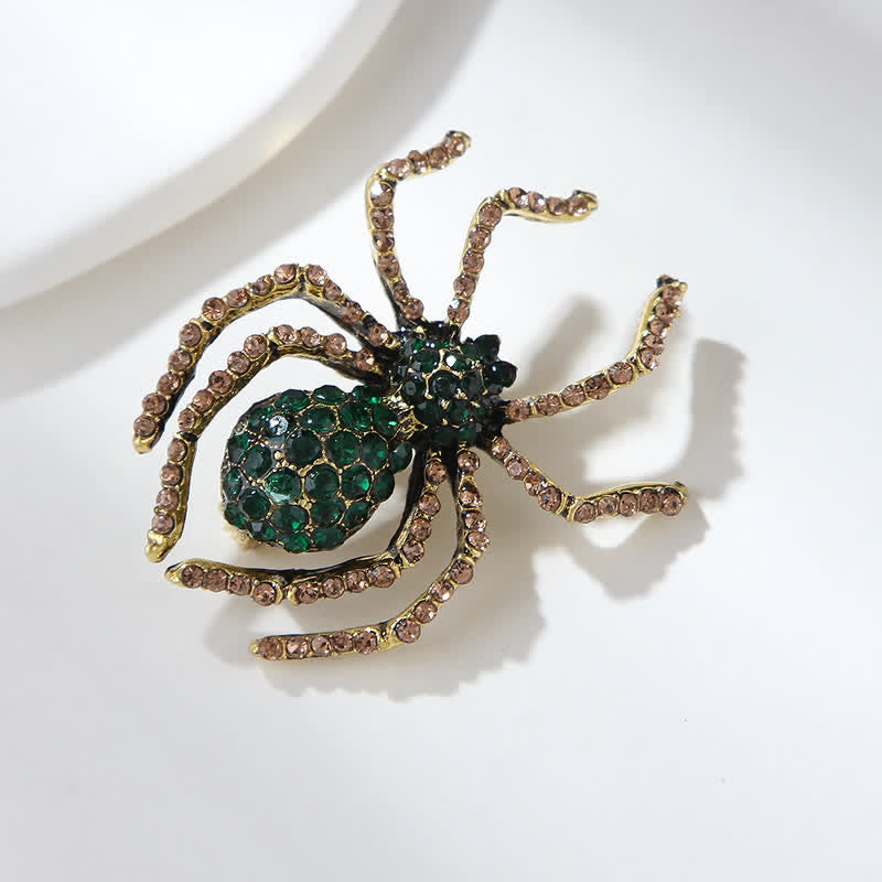 Broche fantaisie vintage unisexe en strass avec motif araignée