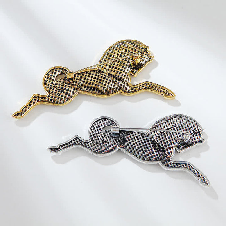Broche unisexe en plaqué or et argent représentant un cheval cabré