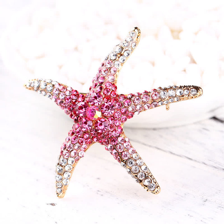 Broche en strass scintillante pour femme en forme d'étoile de mer