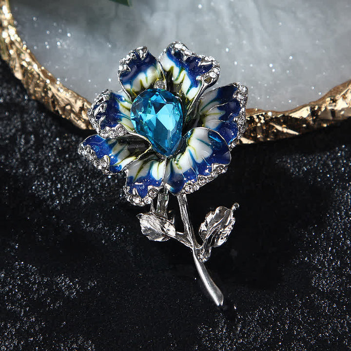 Broche exquise en forme de fleur en cristal émaillé pour femme