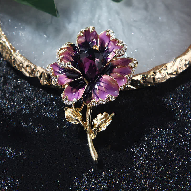 Broche exquise en forme de fleur en cristal émaillé pour femme