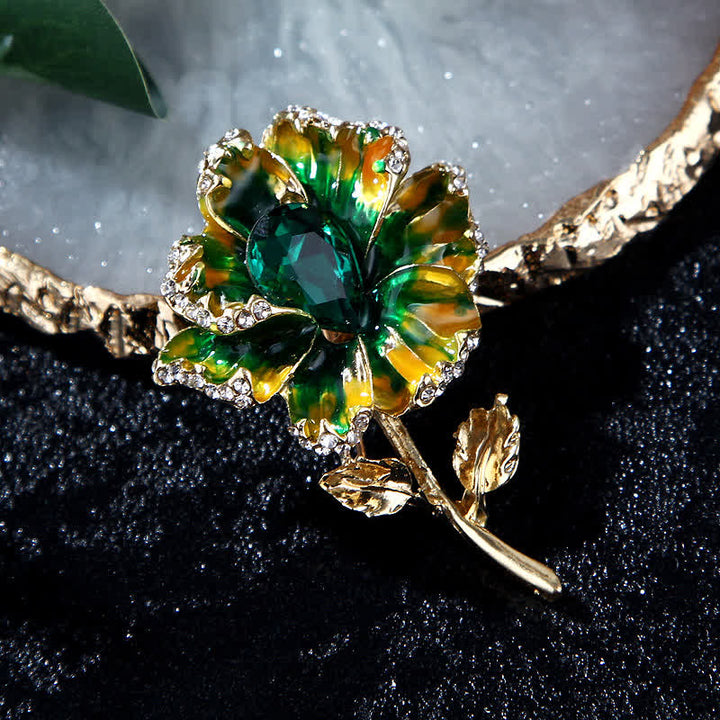 Broche exquise en forme de fleur en cristal émaillé pour femme