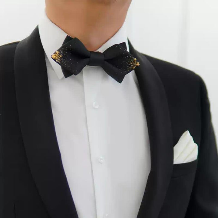Nœud papillon pointu double épaisseur en fil d'or noir pour homme