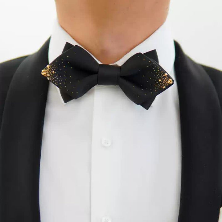 Nœud papillon pointu double épaisseur en fil d'or noir pour homme