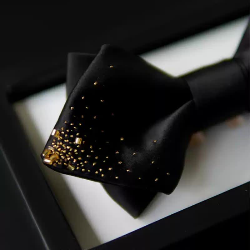 Nœud papillon pointu double épaisseur en fil d'or noir pour homme