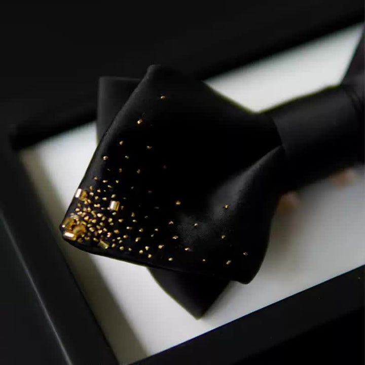 Nœud papillon pointu double épaisseur en fil d'or noir pour homme