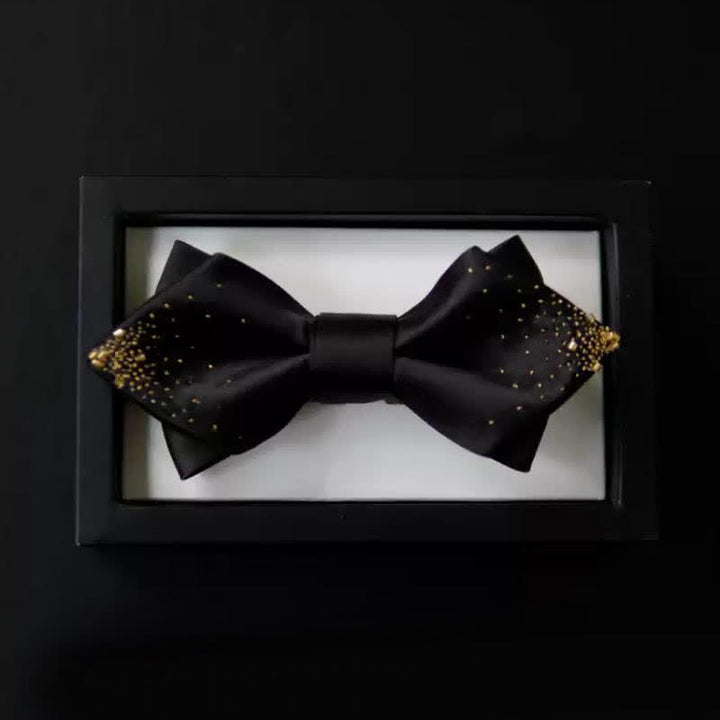 Nœud papillon pointu double épaisseur en fil d'or noir pour homme