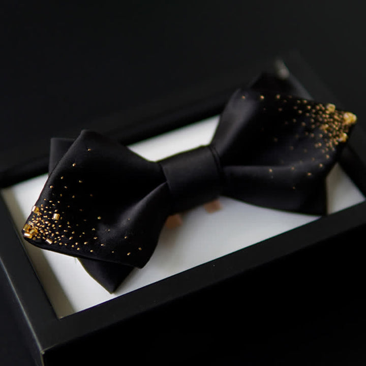 Nœud papillon pointu double épaisseur en fil d'or noir pour homme