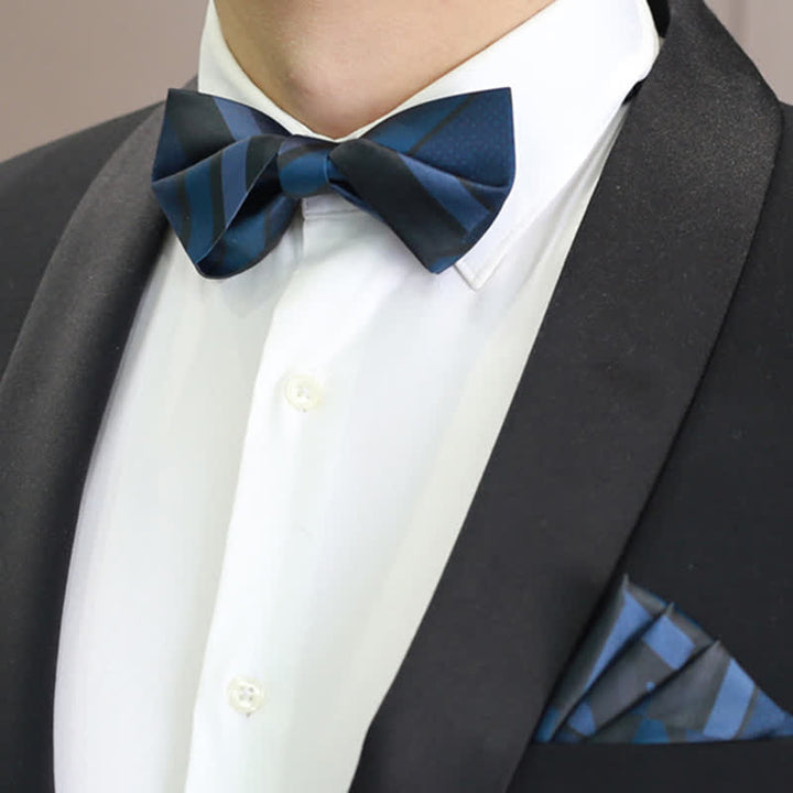 Nœud papillon à rayures bleu acier Noble Navy pour homme - Style n° 2 - Nœud papillon et pochette - image 6