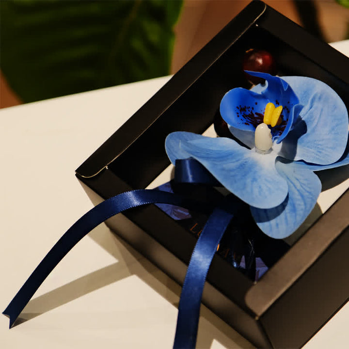 Lot de 3 broches et mouchoirs en forme de queue de poisson pour homme avec motif Phalaenopsis bleu